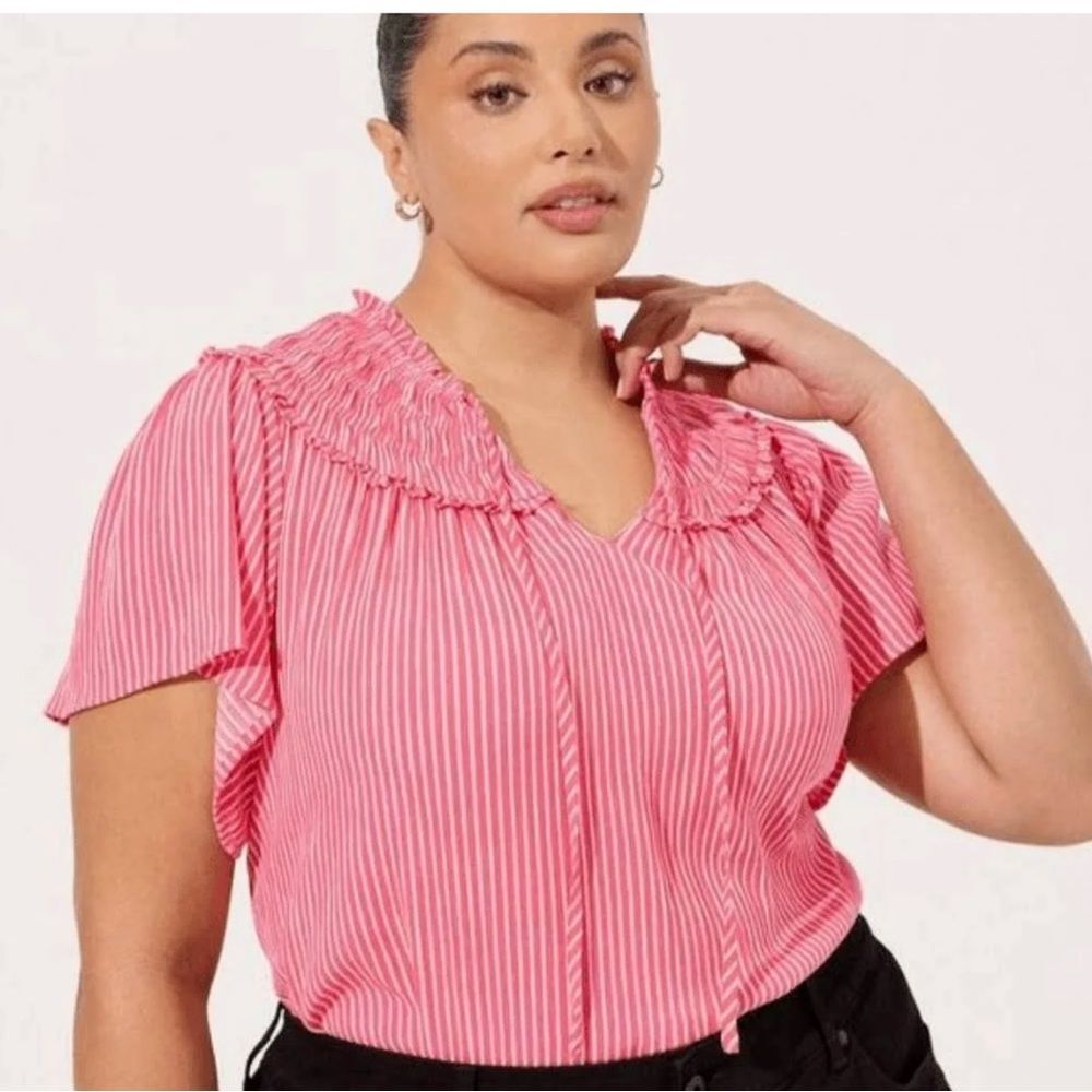 Torrid Honeysuckle Stripe Washable Gauze Smocked Yoke Ruffle Top size 5